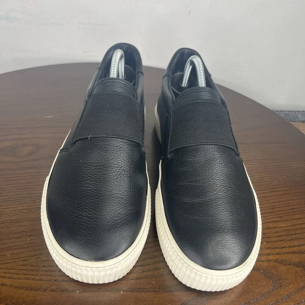 Vince Kirkland Shoes Women's 7M Black Leather Slip On Sneaker ‎ Elastic Band